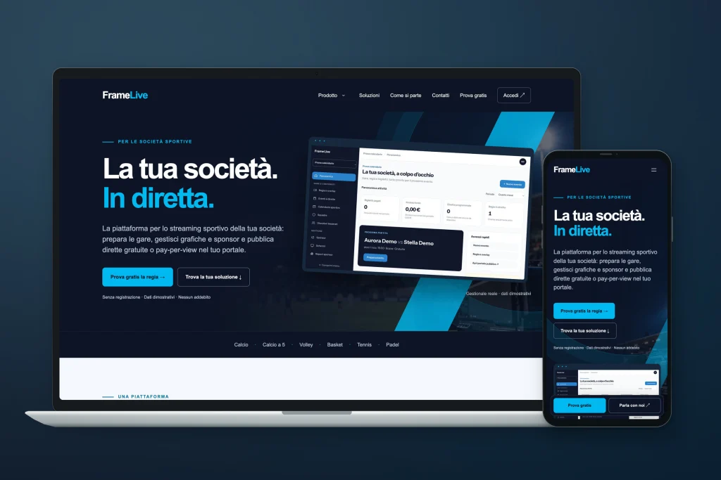 Il sito di FrameLive su computer e smartphone