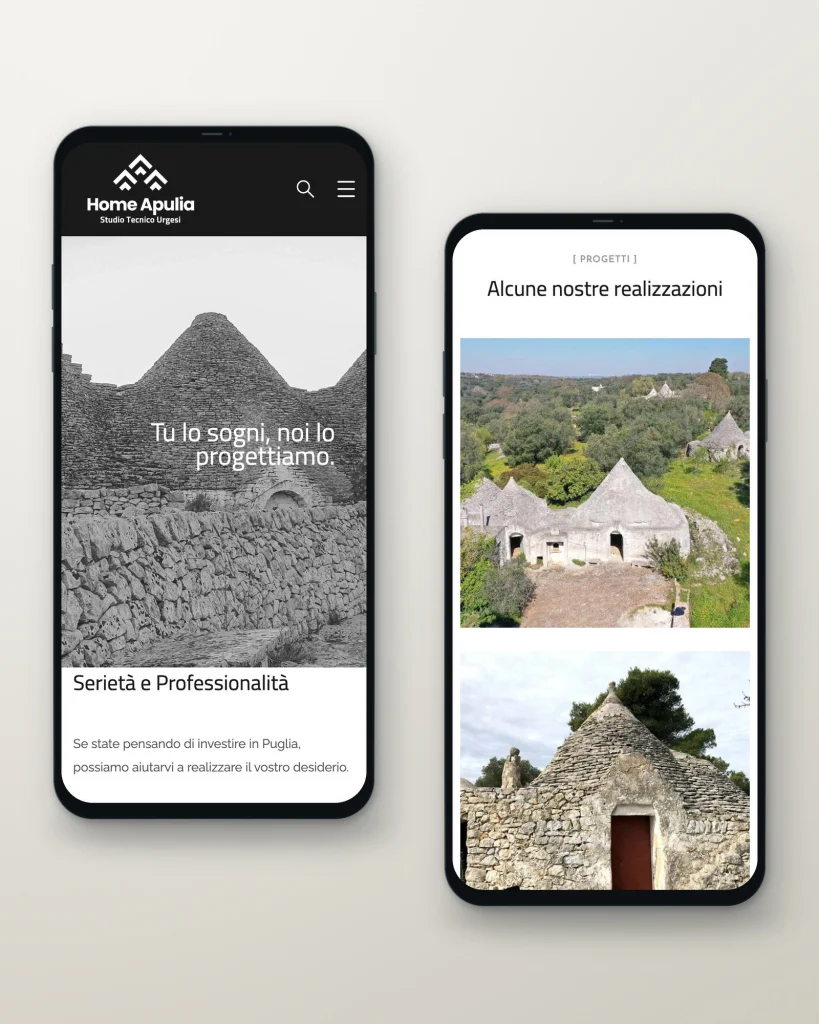 Due schermate del sito di Home Apulia su smartphone